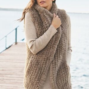 NWT Soft Surroundings Faux Fur Draped Vest • XL • Taupe/Neutral